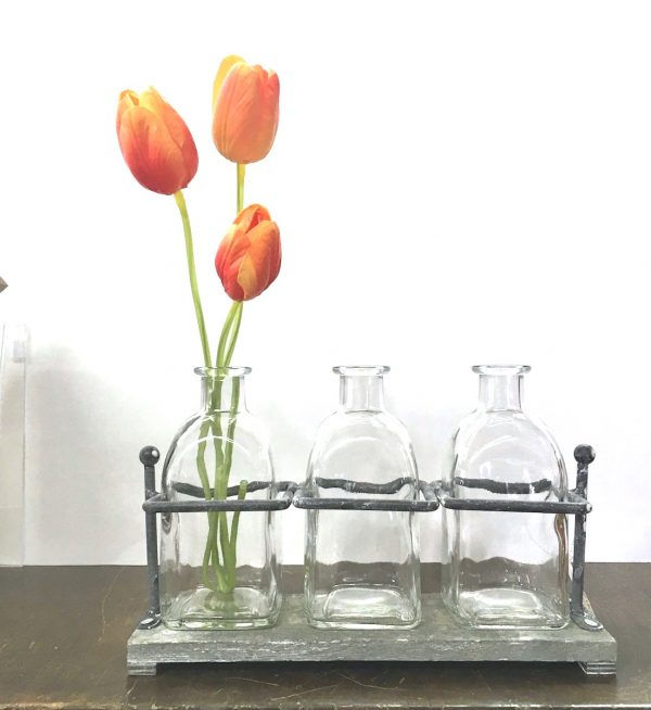 farmhouse-tabletop-decor-for mantle-window-sill-shelf-countertop-with-3-glass-jars-bud-vases