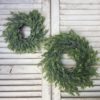 small and large-rainwashed-farmhouse-cottage-rustic-14-inch-wreath-greenery-on-aged-shutters