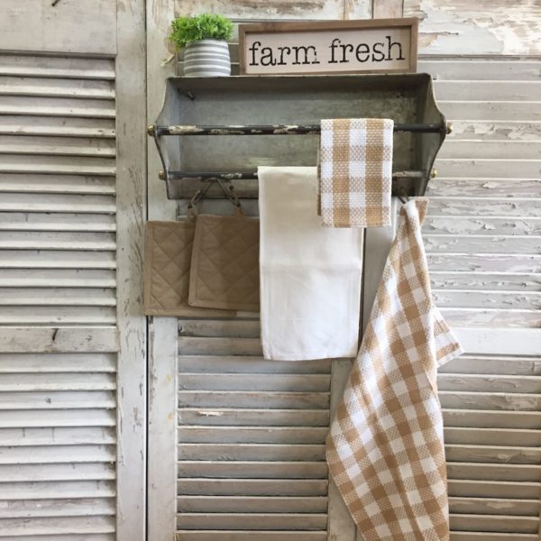 Tan and White Buffalo Check Waffle Weave Kitchen Towels and Dishclothes Collection