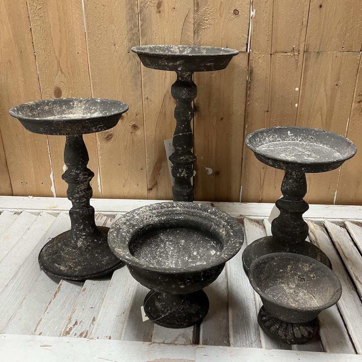 French Gray Aged Patina Decorative Holders