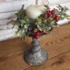 7” French Gray Aged Patina Henley Greenery and Candle Holder Christmas Decor