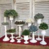 aged patina farm house style holders with an assortment of greenery