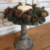 7” French Gray Aged Patina Henley Greenery and Candle Holder Winter Decor