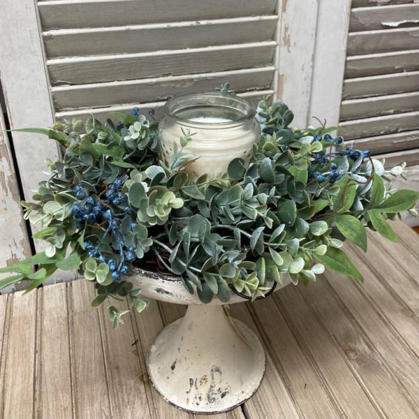 Lapis Hills Eucalyptus 14″ Wreath and Candle Ring