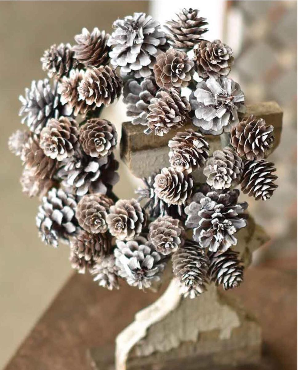 Snow Dust Pinecone Medium Wreath and Candle Ring