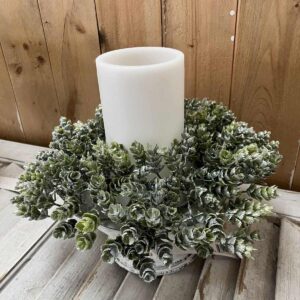 Frost Gleam Hops Faux Greenery Wreath and Candle Ring