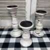 Chippy White Washed Wood Candle Holders