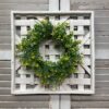 Whitewashed Square Lattice Work Decorative Frame with a Yellow Floral Wreath