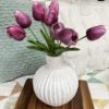 Set of 6 Purple Real Touch Tulips in White Vessel Set of 6 Purple Real Touch Tulips in White Vessel