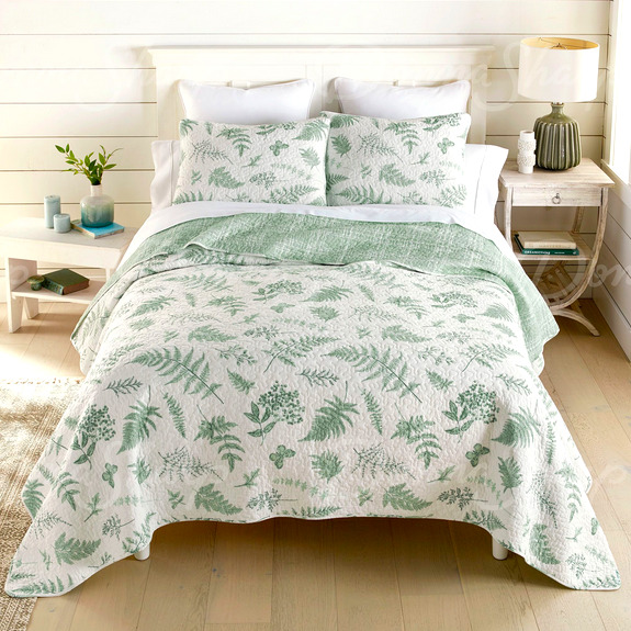 Green Botanical Quilt Set