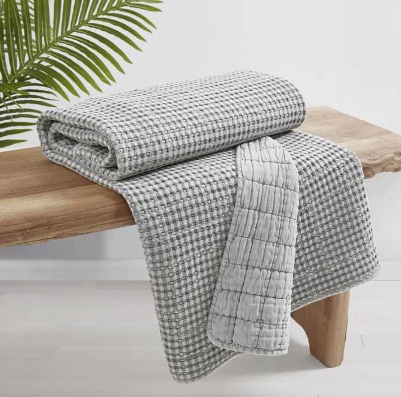 Waffle Weave Gray Quilted Throw Blanket