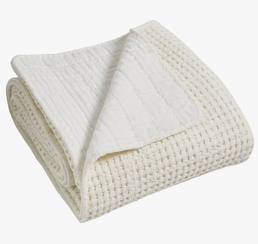Waffle Weave Cream Quilted Throw