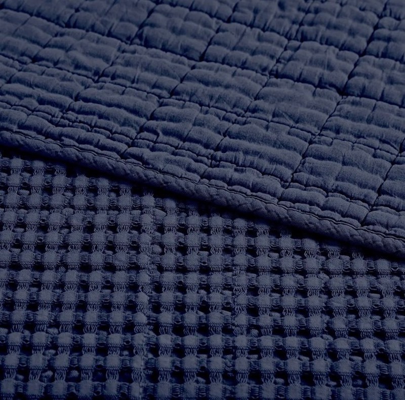 Waffle Weave Navy Quilt Front and Back