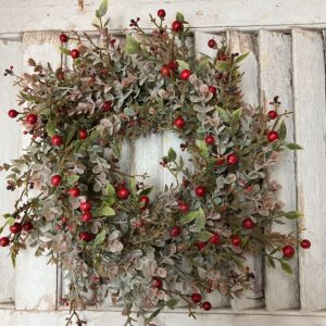 Foggy Morning Foliage with Berries Medium Wreath and Candle Ring