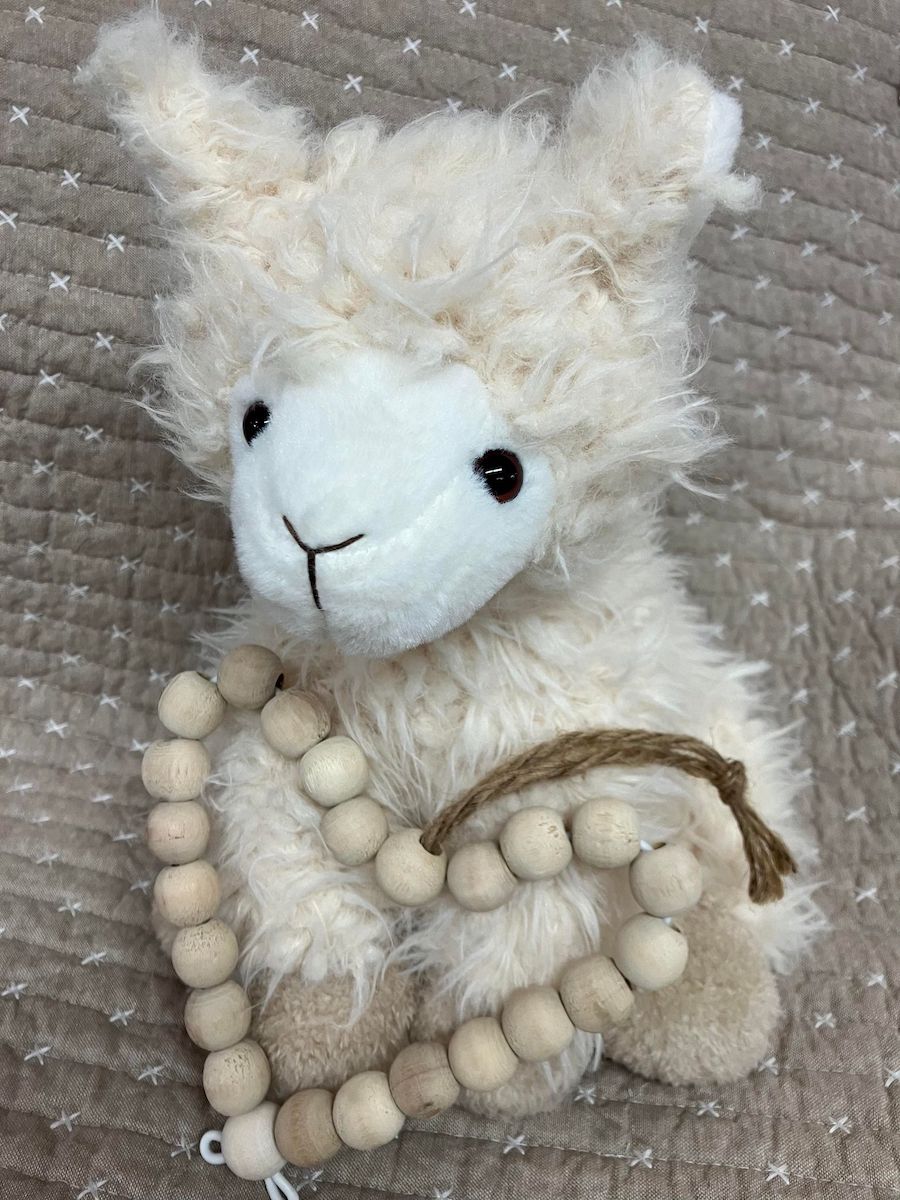 Beaded Decorative Heart with Fuzzy Llama