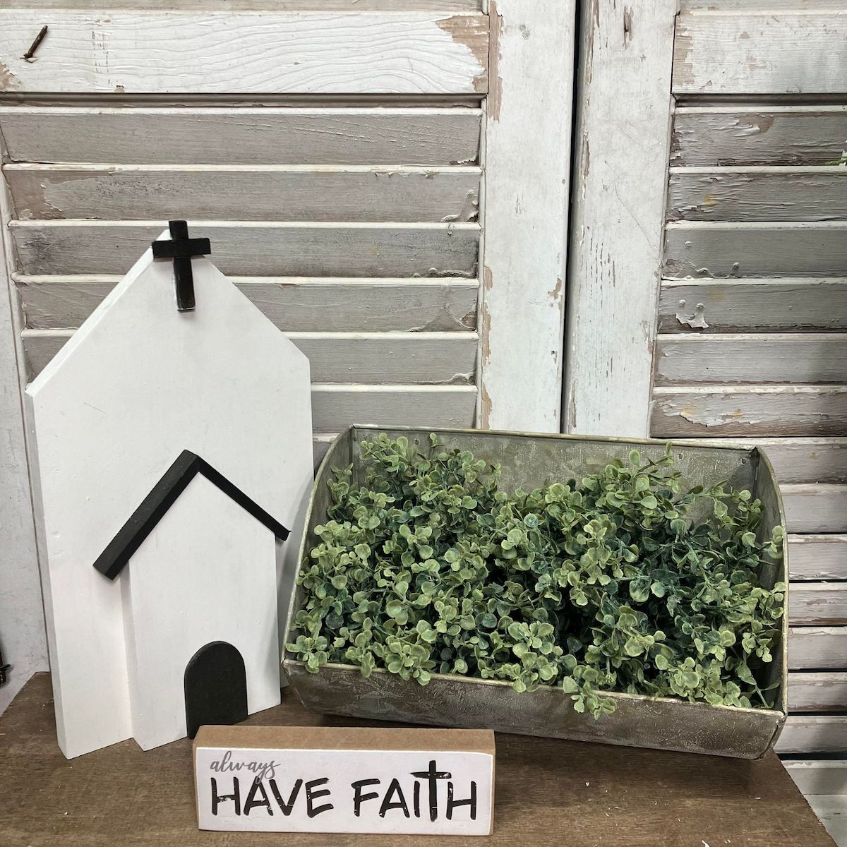 Galvanized Decorative Grain Scoop with Greenery and locally made church