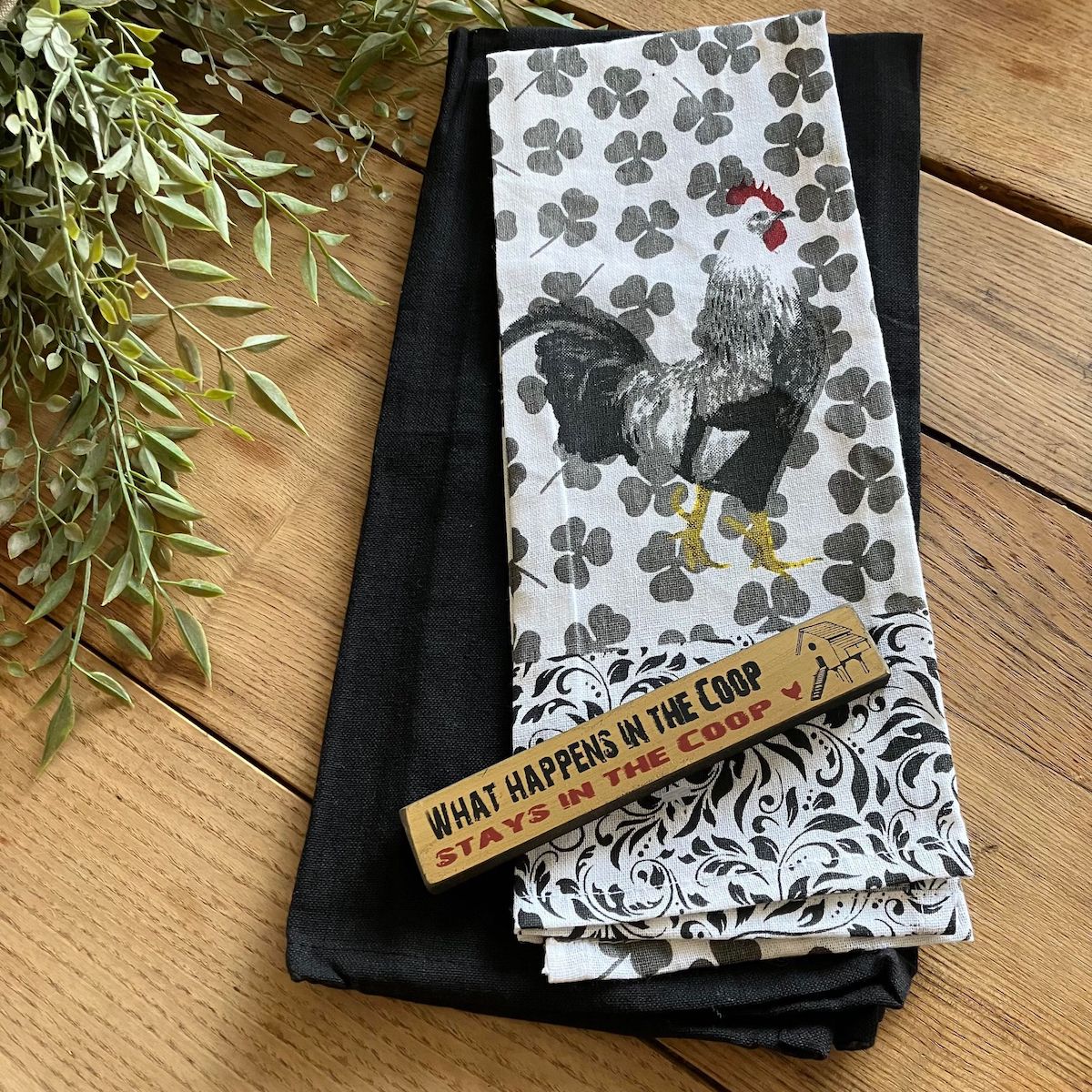 Lucky Rooster Kitchen Towel with Rooster Mini Sign