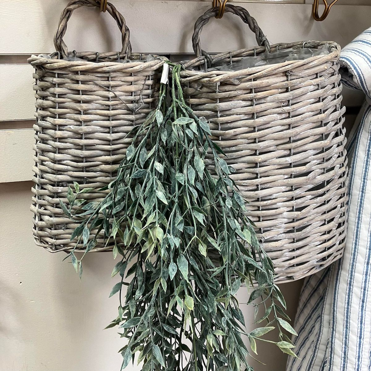 Set of 2 Woven Willow Baskets, perfect for hanging on a hook or door knob