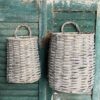 Woven Willow Hanging Basket Set of 2 Woven Willow Baskets on chippy green shutters