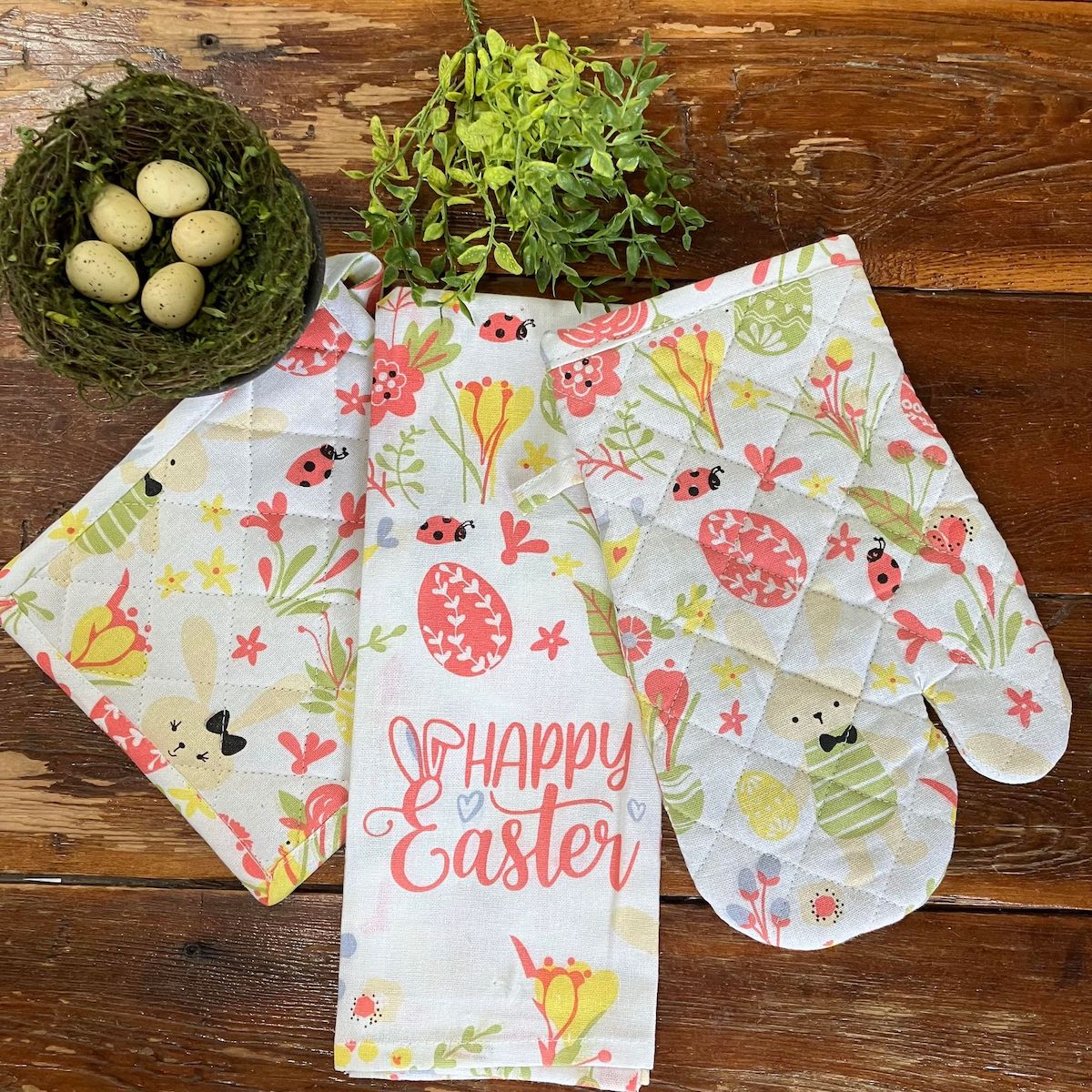 Happy Easter Kitchen Towel, Oven Mitt and Pot Holder