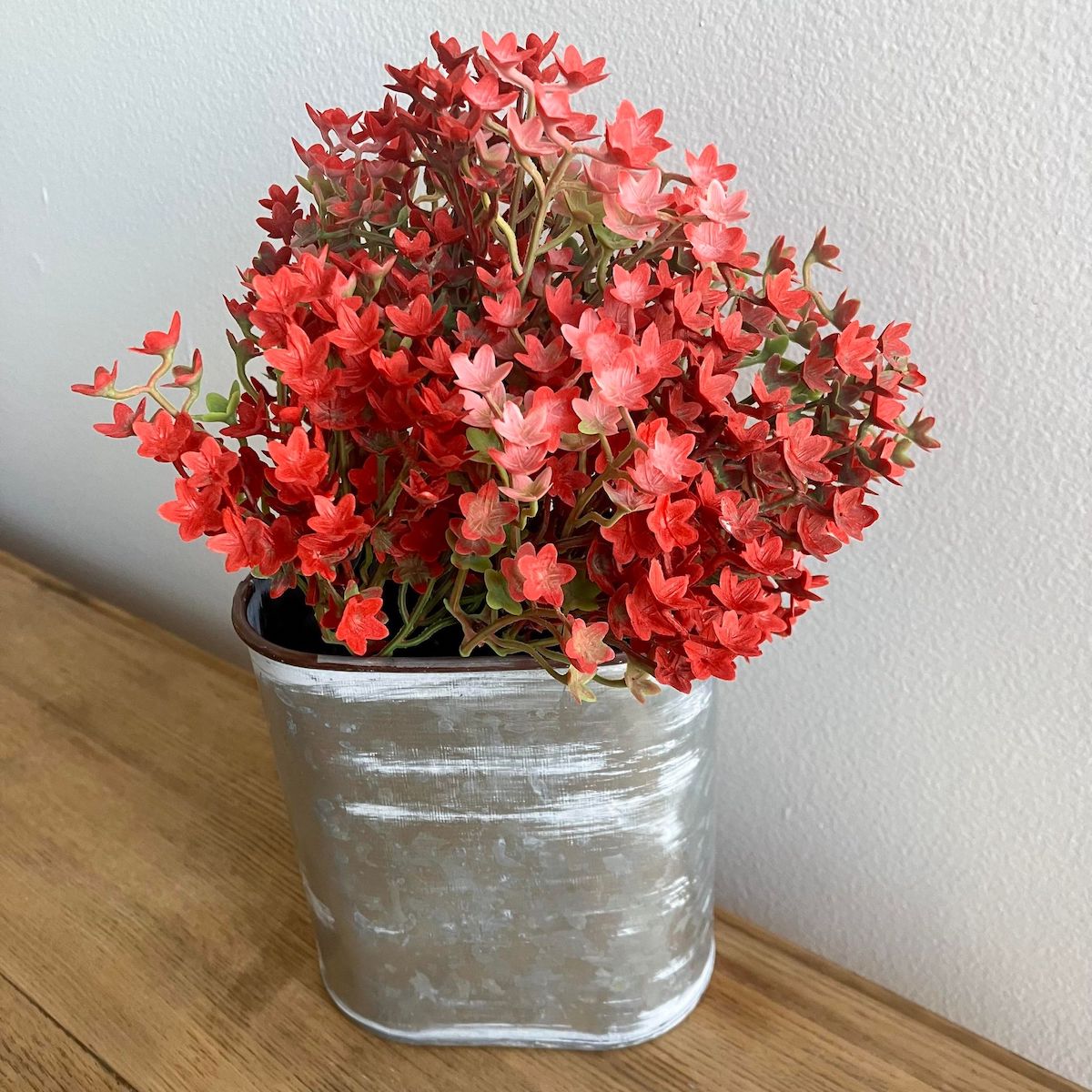 Andromeda Red Floral PIck in a Small Galvanized Decorative Wall Hanger