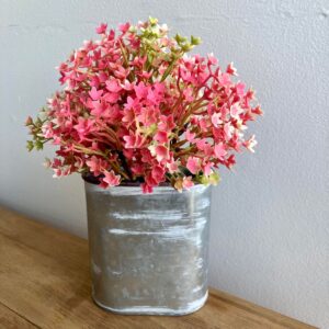 Andromeda Pink Floral PIck in a Small Galvanized Decorative Wall Hanger