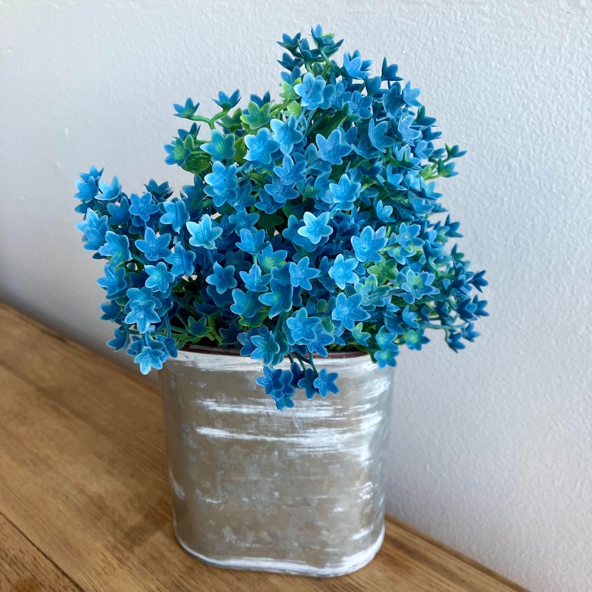 Andromeda Blue Floral PIck in a Small Galvanized Decorative Wall Hanger