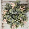 Shallow Straits Greenery and Pink Mini Berries Small Candle Ring or Wreath Shallow Straits Greenery and Pink Mini Berries Small Candle Ring or Wreath