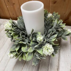 Aylesford White Blooms and Greenery Small Wreath and Candle Ring