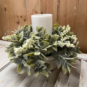 Shallow Straits Greenery and Cream Mini Berries Small Candle Ring or Wreath