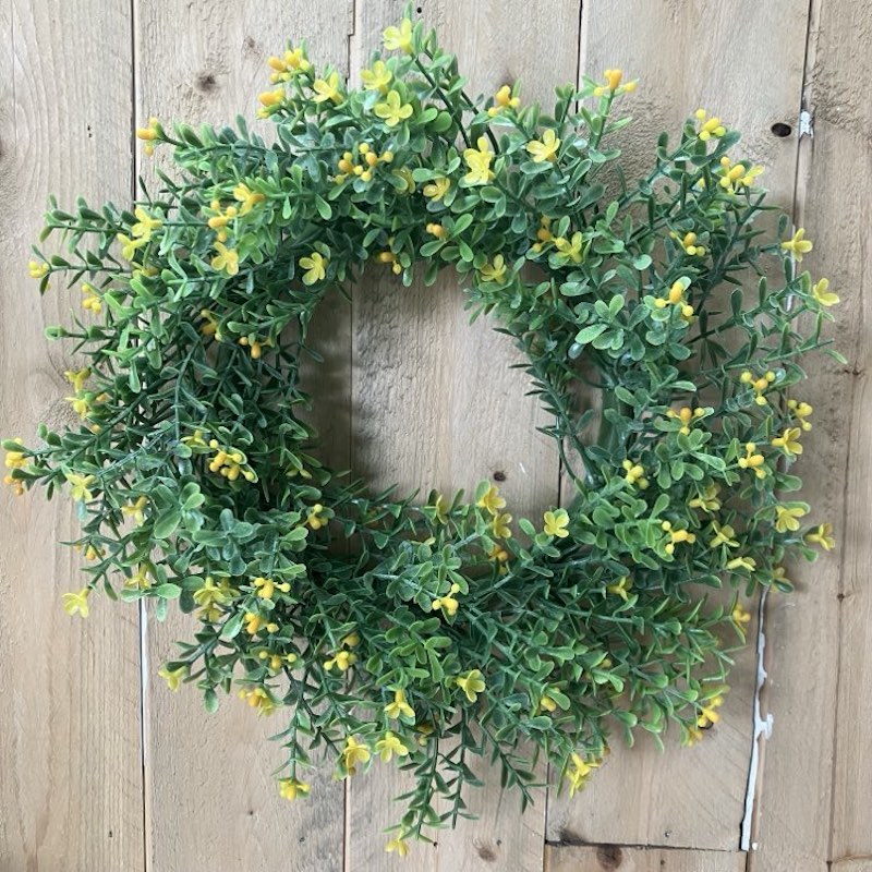 Jonabelle Greenery with Yellow Blooms Medium Candle Ring and Wreath