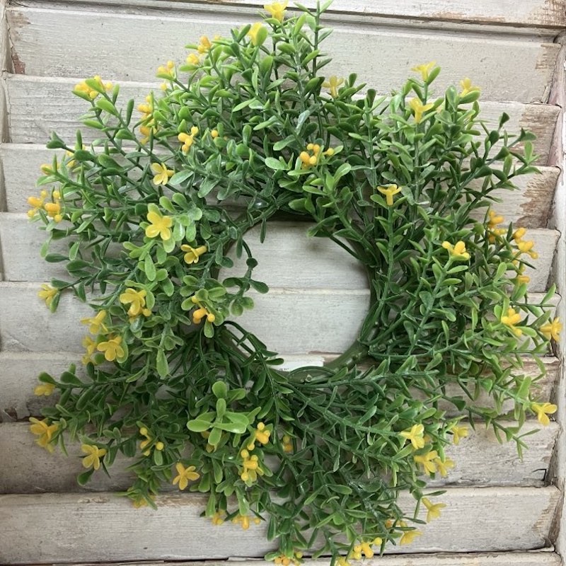 Jonabelle Greenery with Yellow Blooms Small Candle Ring and Wreath