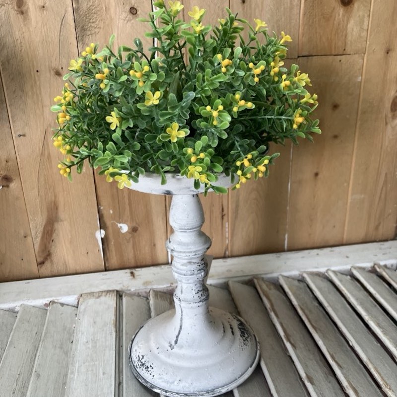 Jonabelle Greenery with Yellow Blooms Half Sphere on the Medium cream Aged Patina Decorative Holder