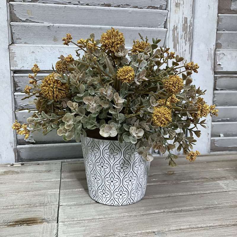 Fall Garden Blooms and Greenery Half Sphere on Small Flower Pot