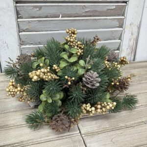 Laden Berries and pinecones with spruce greenery Half Sphere