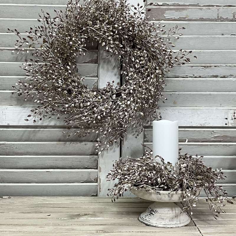 Luna Brown Foliage Medium and Small Wreath and Candle Ring