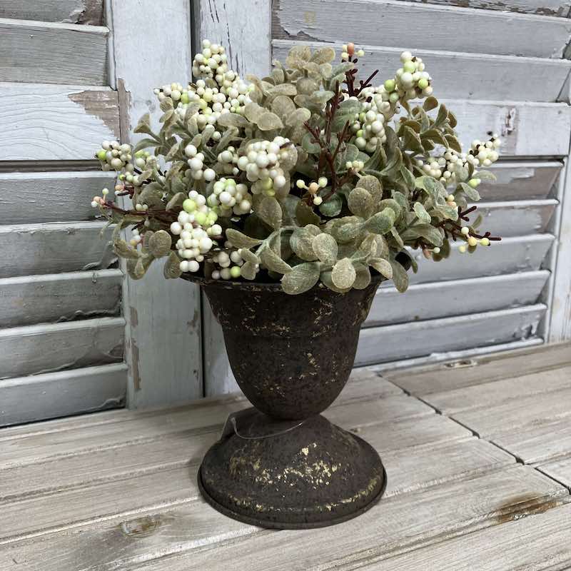 Eucalyptus with Cream Berry Clusters Half Sphere