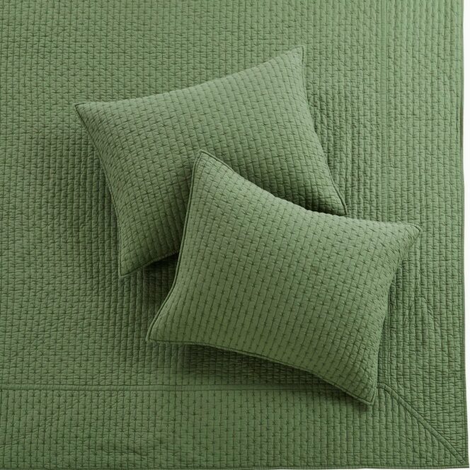 Cross Stitch Forest Green Quilted Pillow Shams