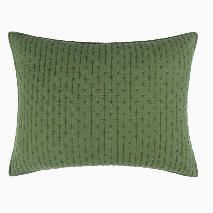 Cross Stitch Forest Green Quilted Pillow Sham