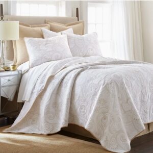 Perla White and Tan Quilt Set