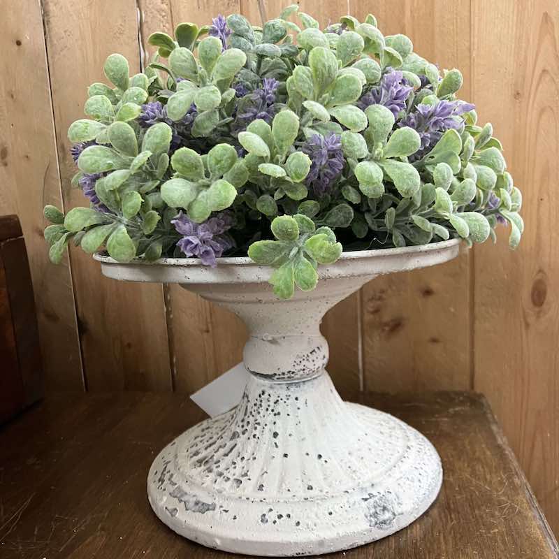 Aged Patina Cream Atessa Decorative Pedestal with Lavender and Boxwood Greenery