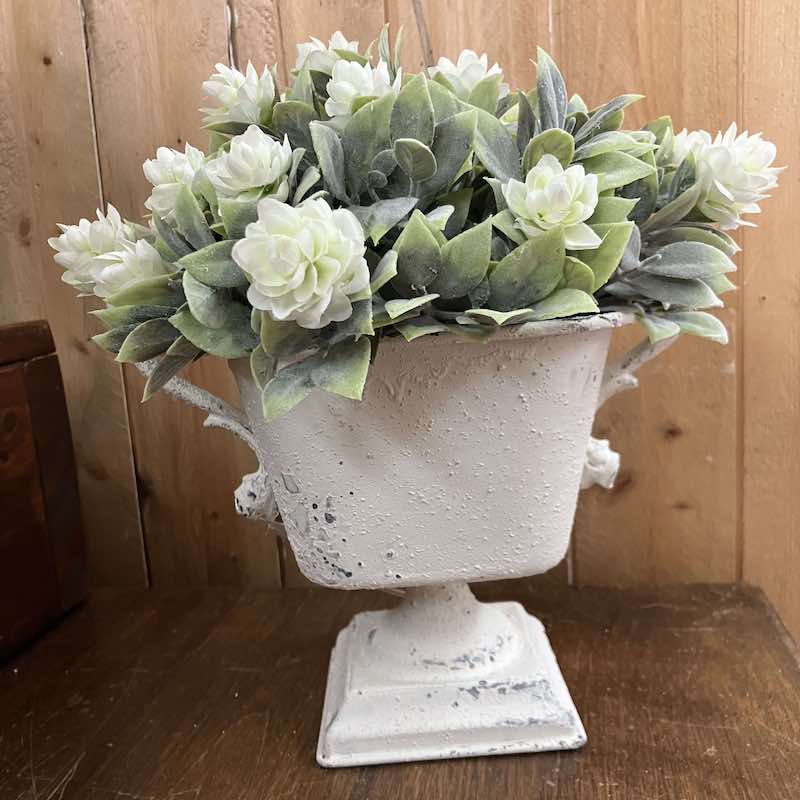 Aged Patina Cream Apolla Vessel with Ayllesford Creamy Flowers and Greenery Half Sphere