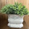 Cream Aged Patina Dutchess Planter with Meadow Laurel Faux Greenery Half Sphere (11”)