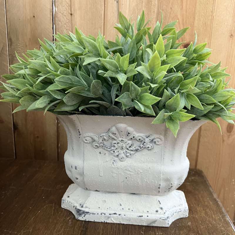 Cream Aged Patina Dutchess Planter with Rainwashed Greenery