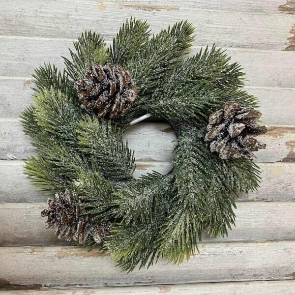 Icy Aspen Pine Candle Ring Icy Aspen Pine Candle Ring Faux Winter Greenery
