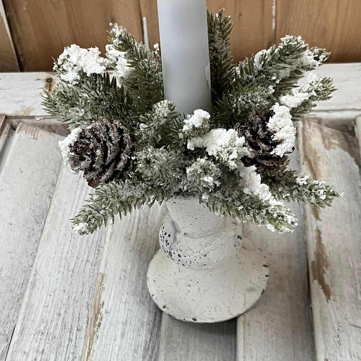 Snowy Mini Cone Winter Greens Minl Candle Ring