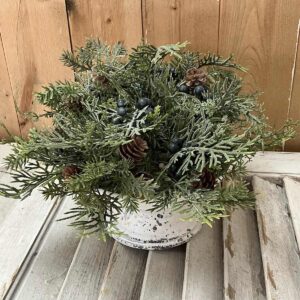 Siberian Cypress and Berries Faux Greenery Half Sphere