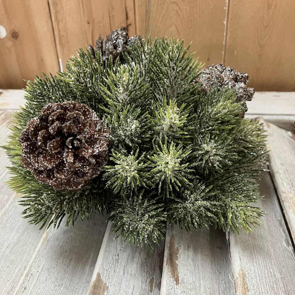 Icy Aspen Pine Half Sphere Faux Winter Greenery