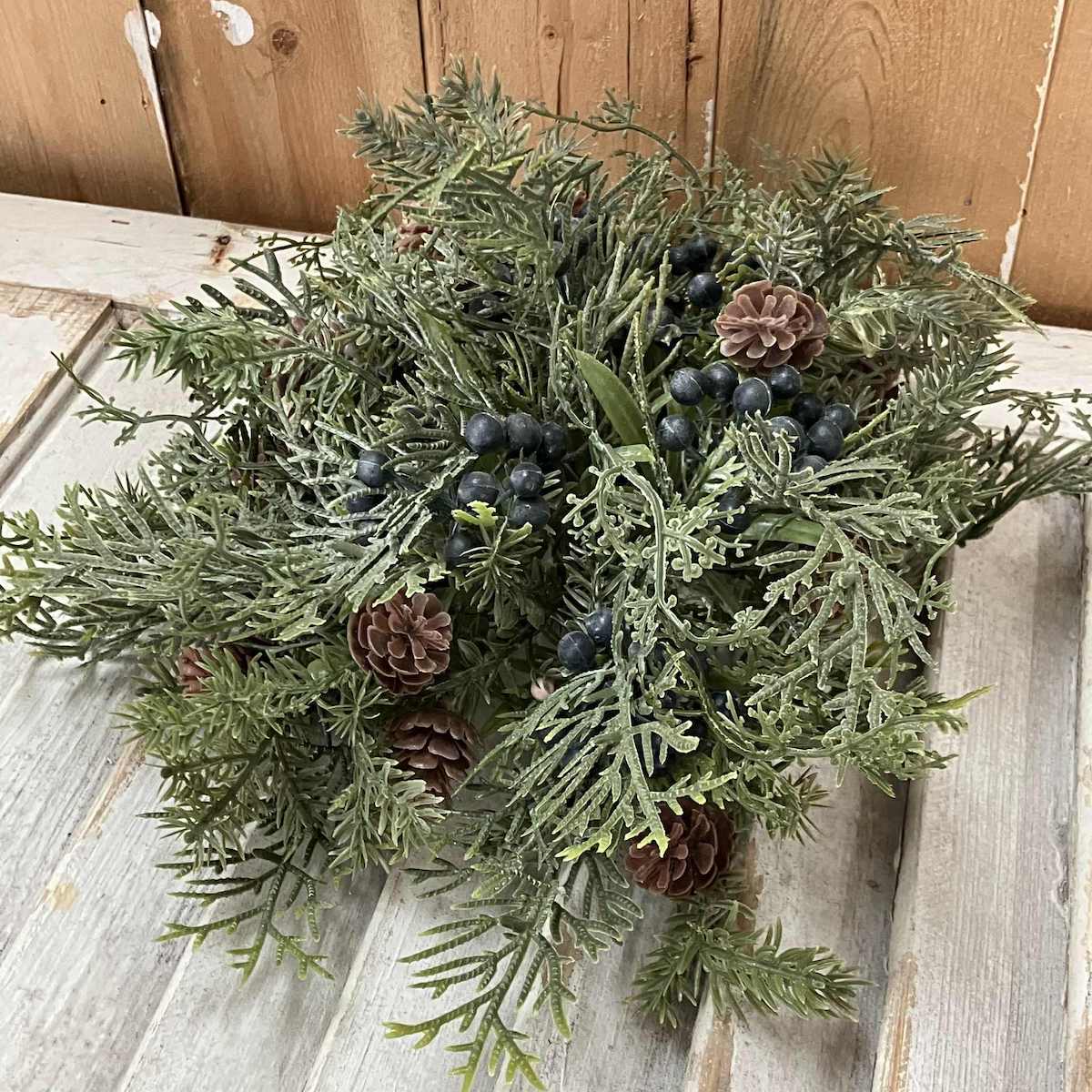 Siberian Cypress and Berries Faux Greenery Half Sphere