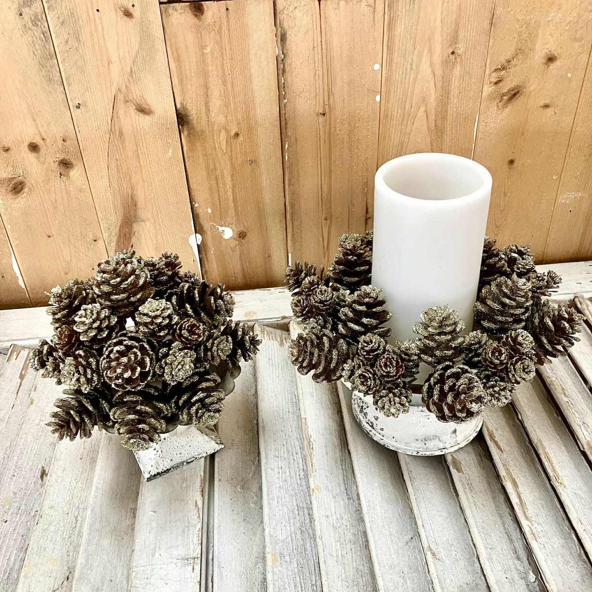 Shimmer Pine Cone Small Candle Ring and Half Sphere